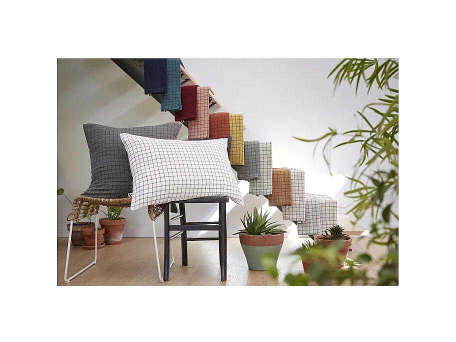 Taie d'oreiller Tissé-teint petits carreaux Déco "Gaïa Mix" 60 x 60 cm & 50 x 70 cm "Gaze de Coton"