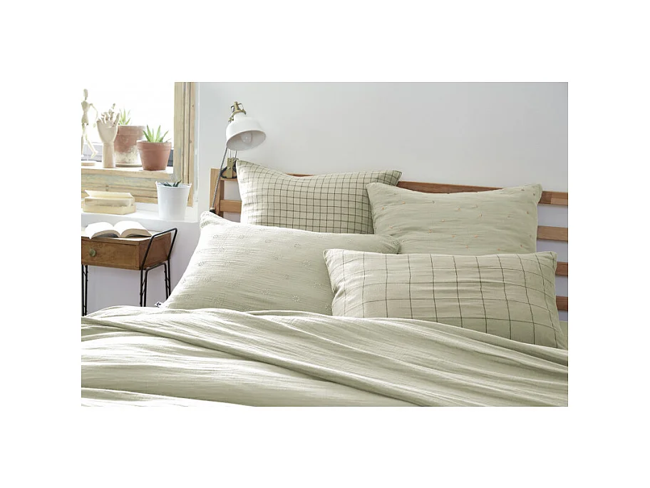 Taie d'oreiller Brodée Déco "Gaïa Boho" 60 x 60 cm & 50 x 70 cm "Gaze de Coton"