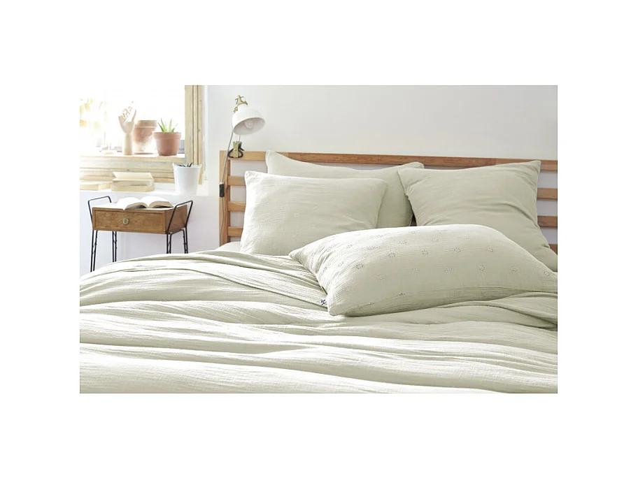 Taie d'oreiller Brodée Déco "Gaïa Boho" 60 x 60 cm & 50 x 70 cm "Gaze de Coton"