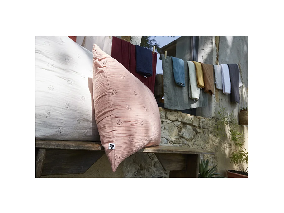 Taie d'oreiller Brodée Déco "Gaïa Boho" 60 x 60 cm & 50 x 70 cm "Gaze de Coton"