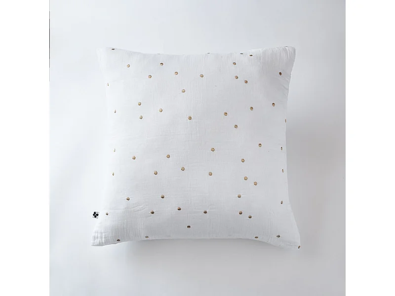 Taie d'oreiller Pois Doré Déco "Gaïa Chic" 60 x 60 cm & 50 x 70 cm "Gaze de Coton"