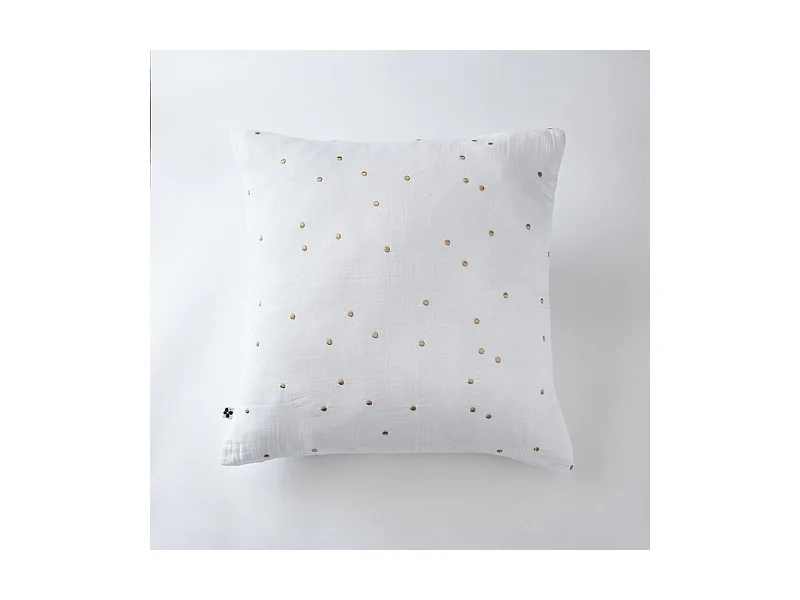 Taie d'oreiller Pois Doré Déco "Gaïa Chic" 60 x 60 cm & 50 x 70 cm "Gaze de Coton"