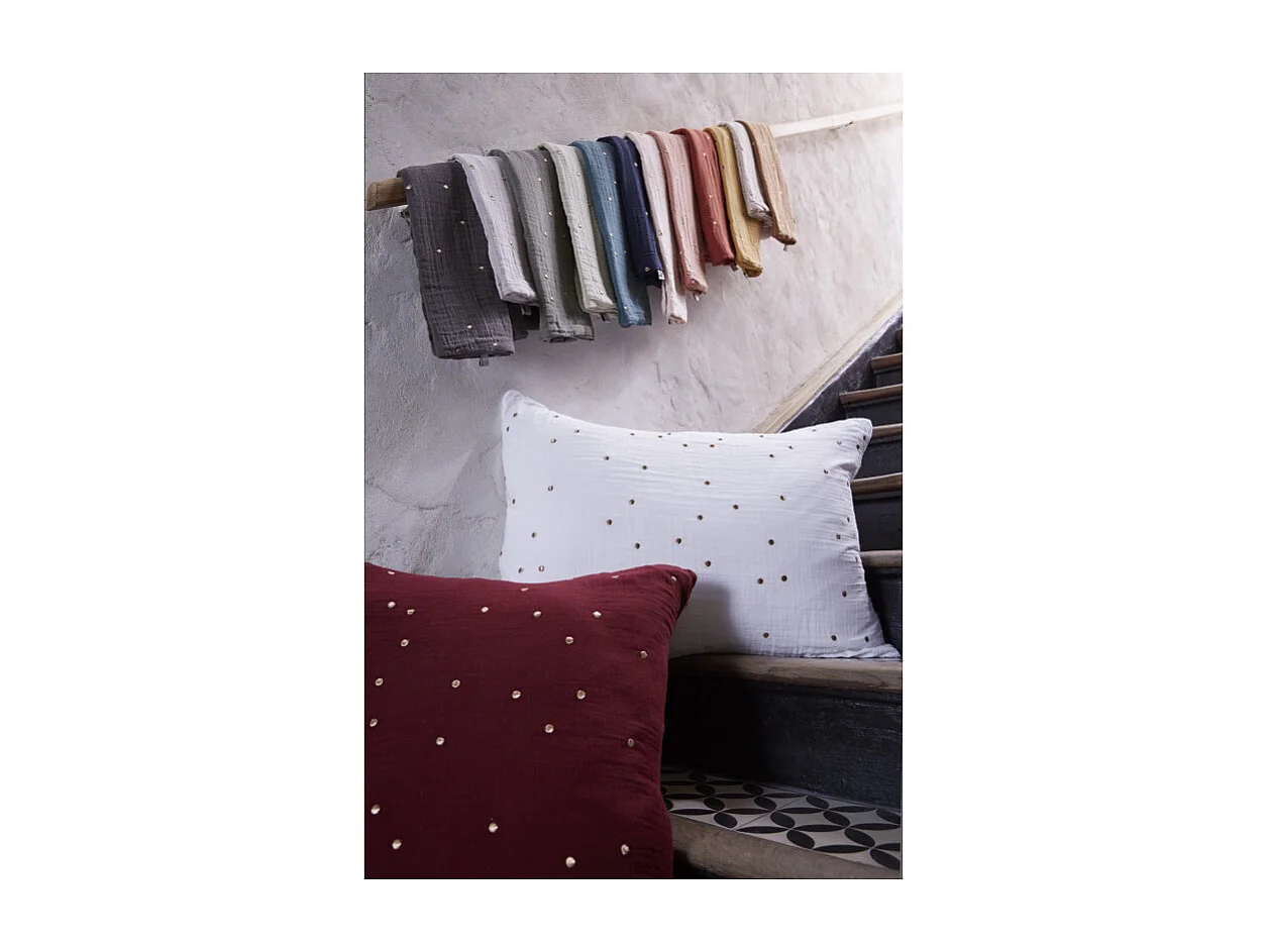 Taie d'oreiller Pois Doré Déco "Gaïa Chic" 60 x 60 cm & 50 x 70 cm "Gaze de Coton"
