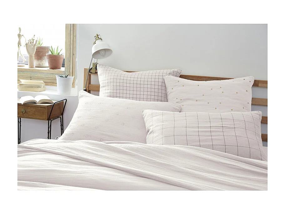 Taie d'oreiller Pois Doré Déco "Gaïa Chic" 60 x 60 cm & 50 x 70 cm "Gaze de Coton" l'Effet Papillon