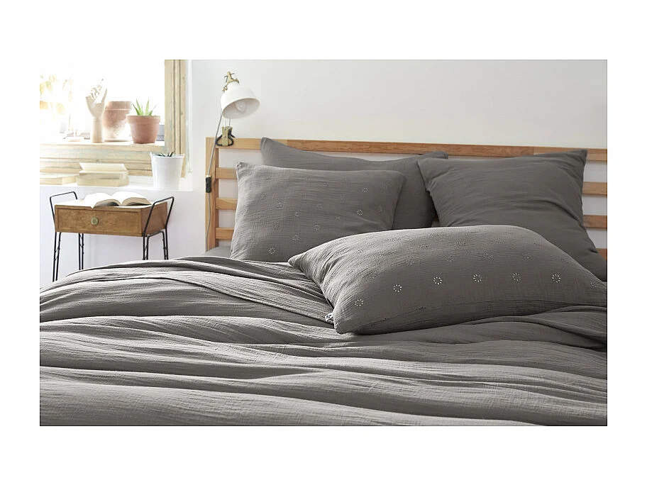 Taie d'oreiller Brodée Déco "Gaïa Boho" 60 x 60 cm & 50 x 70 cm "Gaze de Coton"