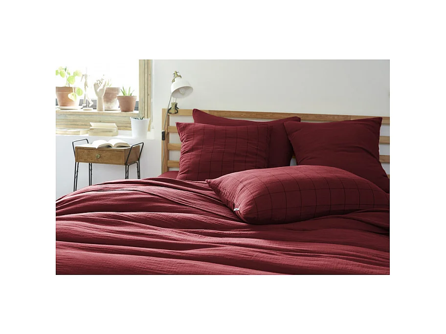 Taie d'oreiller Tissé-teint grands carreaux Déco "Gaïa Match" 60 x 60 cm & 50 x 70 cm "Gaze de Coton"