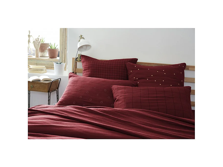 Taie d'oreiller Tissé-teint grands carreaux Déco "Gaïa Match" 60 x 60 cm & 50 x 70 cm "Gaze de Coton"