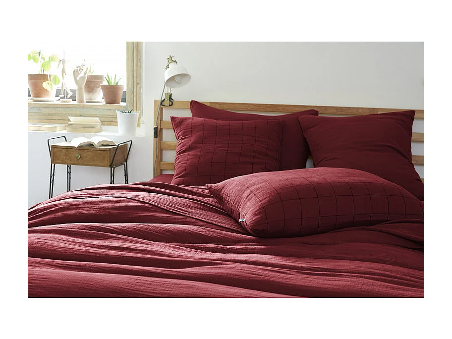 Taie d'oreiller Tissé-teint grands carreaux Déco "Gaïa Match" 60 x 60 cm & 50 x 70 cm "Gaze de Coton" l'Effet Papillon