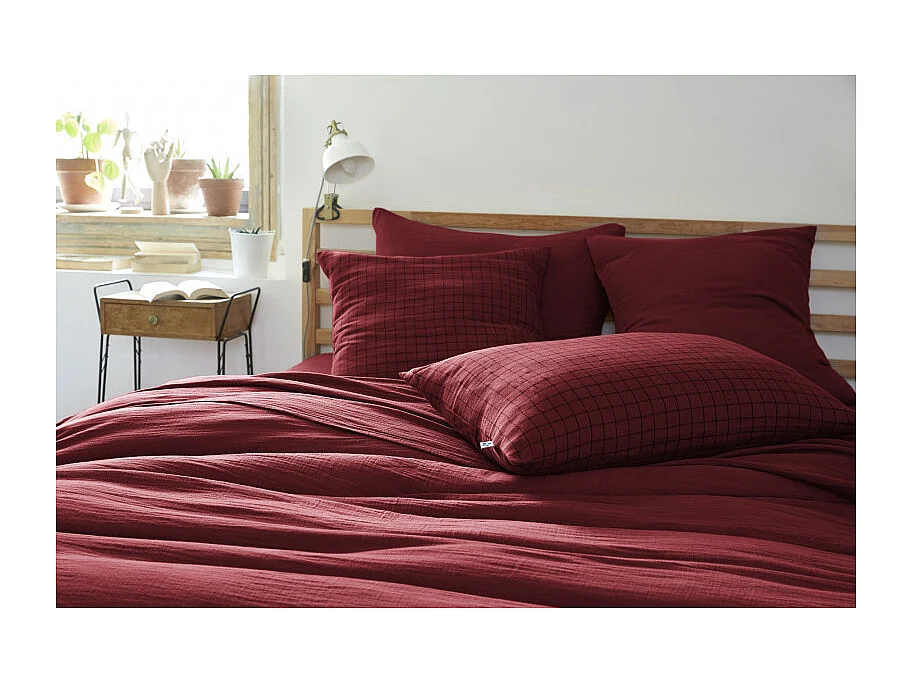 Taie d'oreiller Tissé-teint petits carreaux Déco "Gaïa Mix" 60 x 60 cm & 50 x 70 cm "Gaze de Coton"