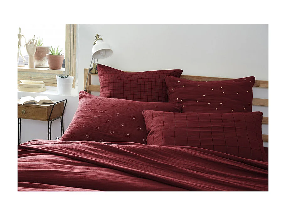 Taie d'oreiller Tissé-teint petits carreaux Déco "Gaïa Mix" 60 x 60 cm & 50 x 70 cm "Gaze de Coton"