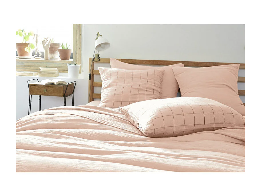 Taie d'oreiller Tissé-teint grands carreaux Déco "Gaïa Match" 60 x 60 cm & 50 x 70 cm "Gaze de Coton" l'Effet Papillon