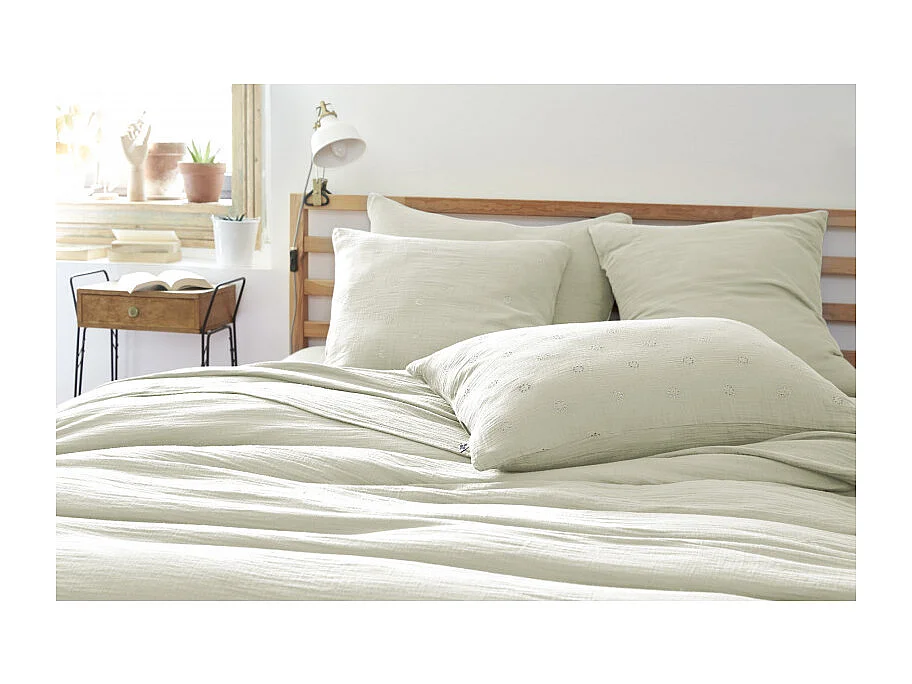 Taie d'oreiller Brodée Déco "Gaïa Boho" 60 x 60 cm & 50 x 70 cm "Gaze de Coton" l'Effet Papillon