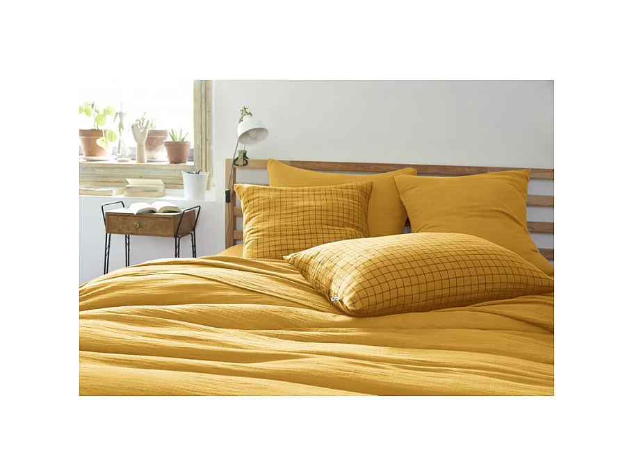 Taie d'oreiller Tissé-teint petits carreaux Déco "Gaïa Mix" 60 x 60 cm & 50 x 70 cm "Gaze de Coton"