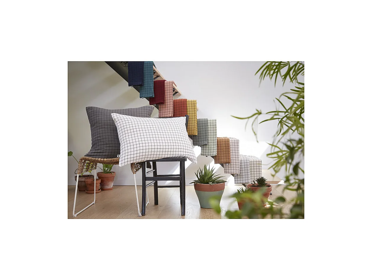 Taie d'oreiller Tissé-teint petits carreaux Déco "Gaïa Mix" 60 x 60 cm & 50 x 70 cm "Gaze de Coton"