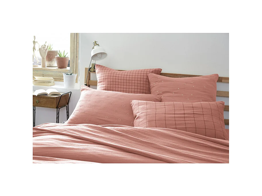 Taie d'oreiller Brodée Déco "Gaïa Boho" 60 x 60 cm & 50 x 70 cm "Gaze de Coton"