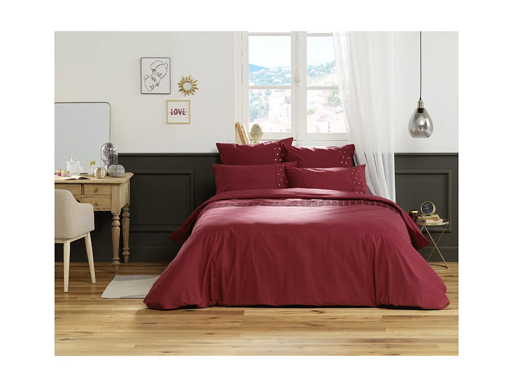 Housse de couette "Agathe" toutes dimensions avec plis religieuses et pois brodés