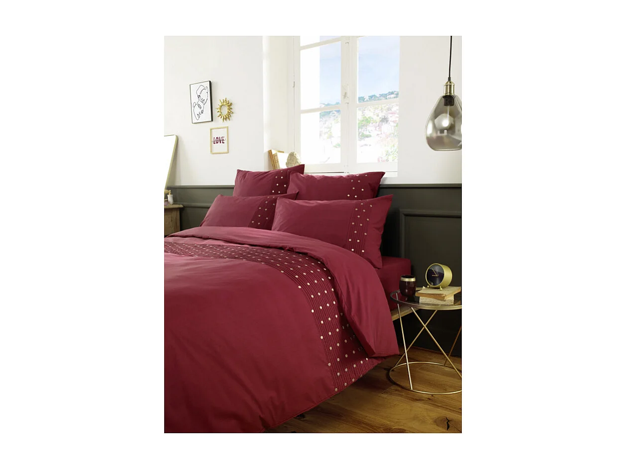 Housse de couette "Agathe" toutes dimensions avec plis religieuses et pois brodés