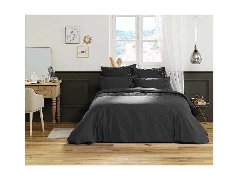 Housse de couette "Agathe" toutes dimensions avec plis religieuses et pois brodés