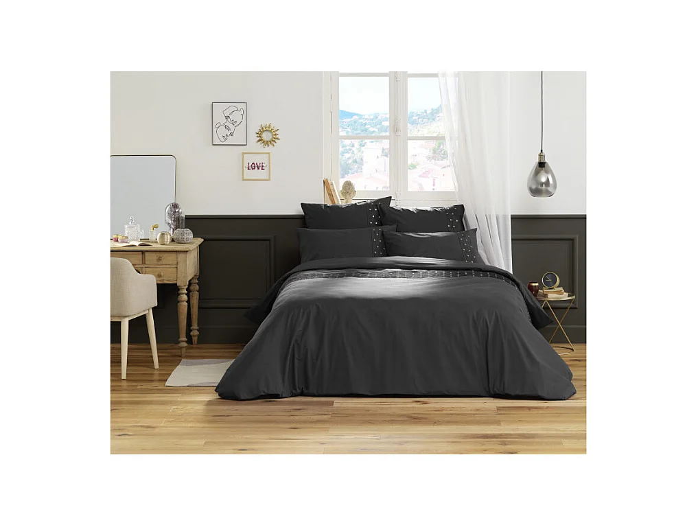 Housse de couette "Agathe" toutes dimensions avec plis religieuses et pois brodés