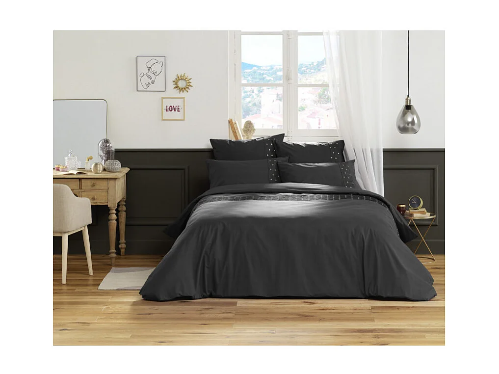 Housse de couette "Agathe" toutes dimensions avec plis religieuses et pois brodés