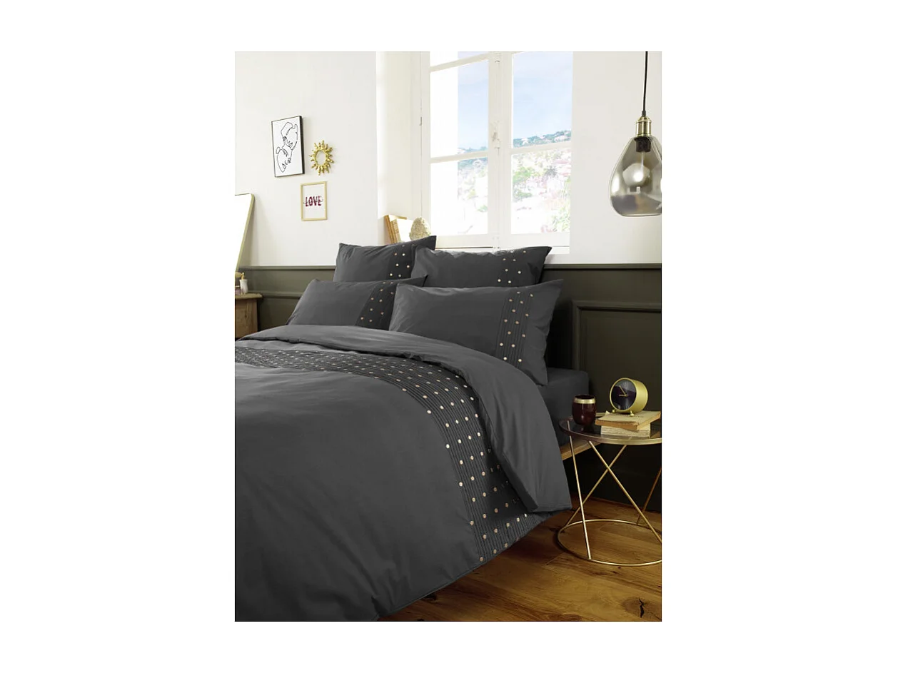 Housse de couette "Agathe" toutes dimensions avec plis religieuses et pois brodés