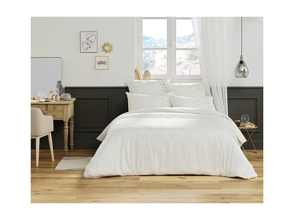 Housse de couette "Agathe" toutes dimensions avec plis religieuses et pois brodés
