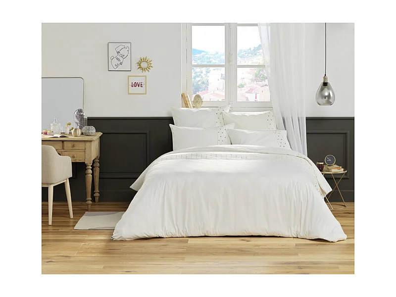 Housse de couette "Agathe" toutes dimensions avec plis religieuses et pois brodés