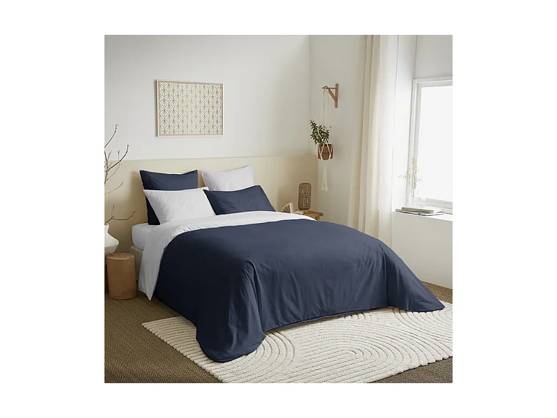 Pack complet 6 pièces Marine/Blanc réversible housse de couette pour lit 180 x 200 cm "King size"