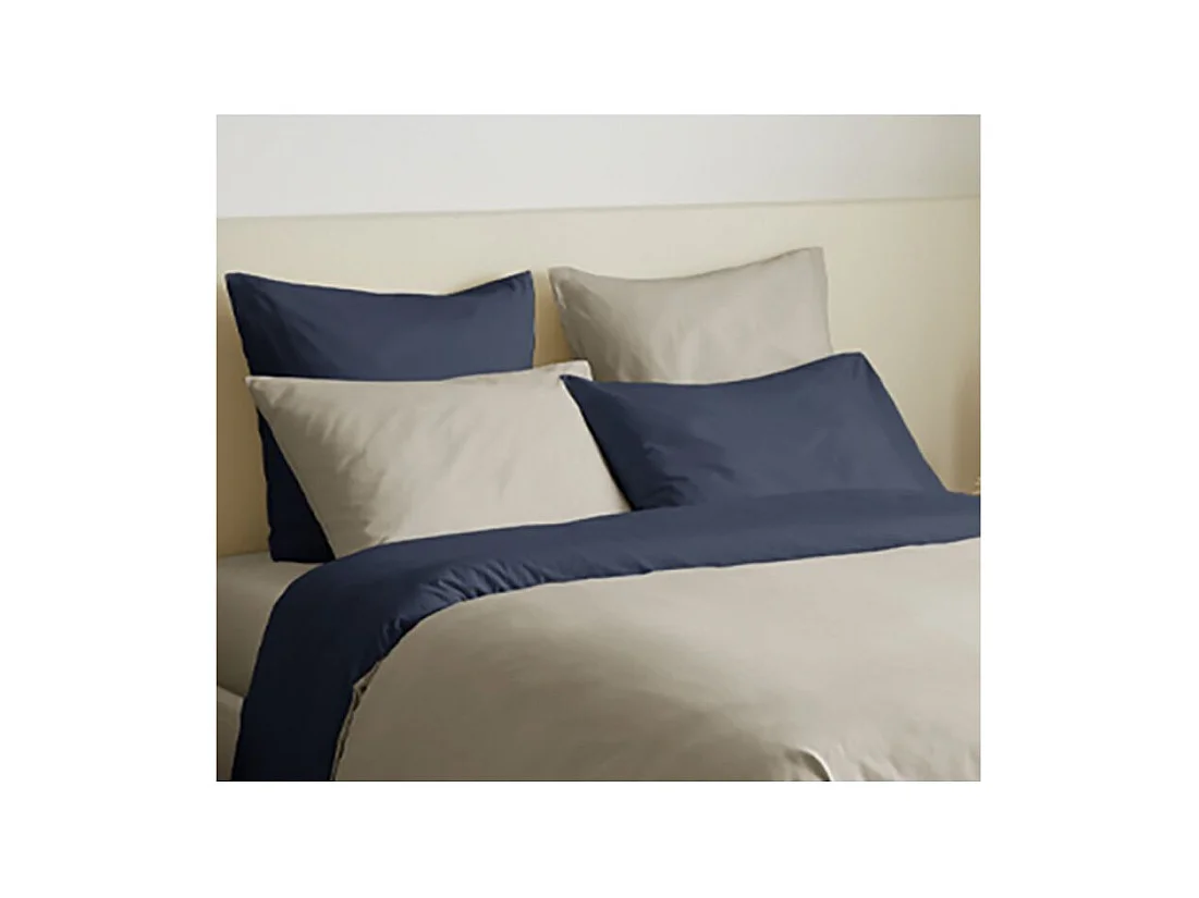 Pack complet 6 pièces Lin/Marine réversible housse de couette pour lit 140 x 190 cm