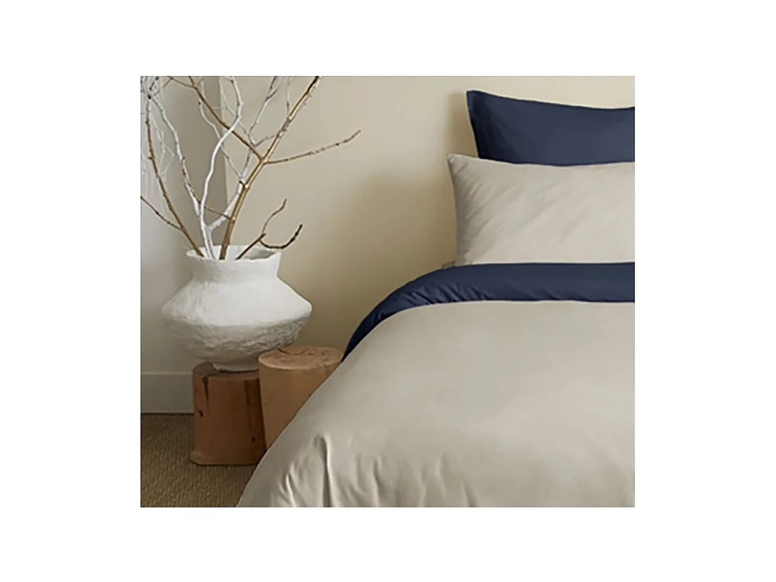 Pack complet 6 pièces Lin/Marine réversible housse de couette pour lit 140 x 190 cm