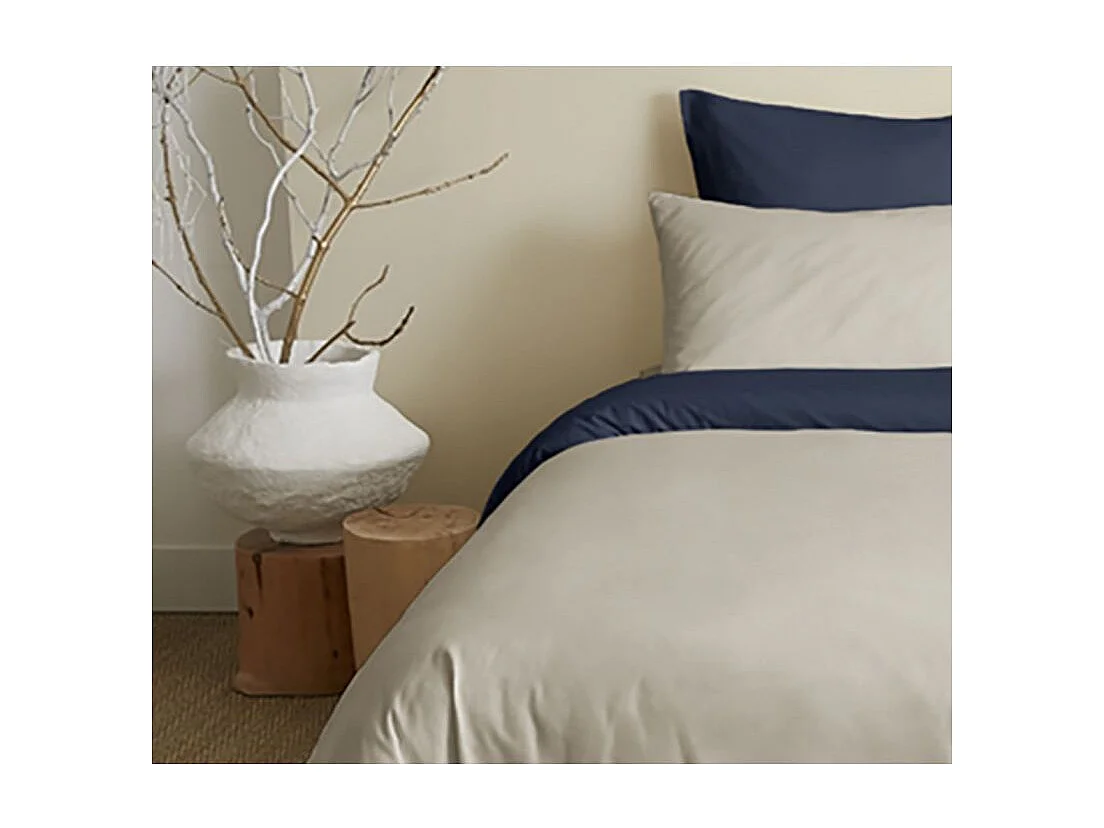 Pack complet 6 pièces Lin/Marine réversible housse de couette pour lit 140 x 190 cm