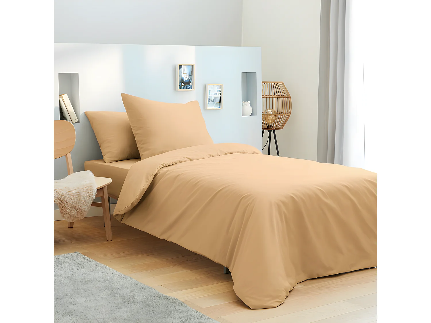 Pack complet 4 pièces Taupe housse de couette pour lit 90 x 190 cm 100% coton / 57 fils/cm²
