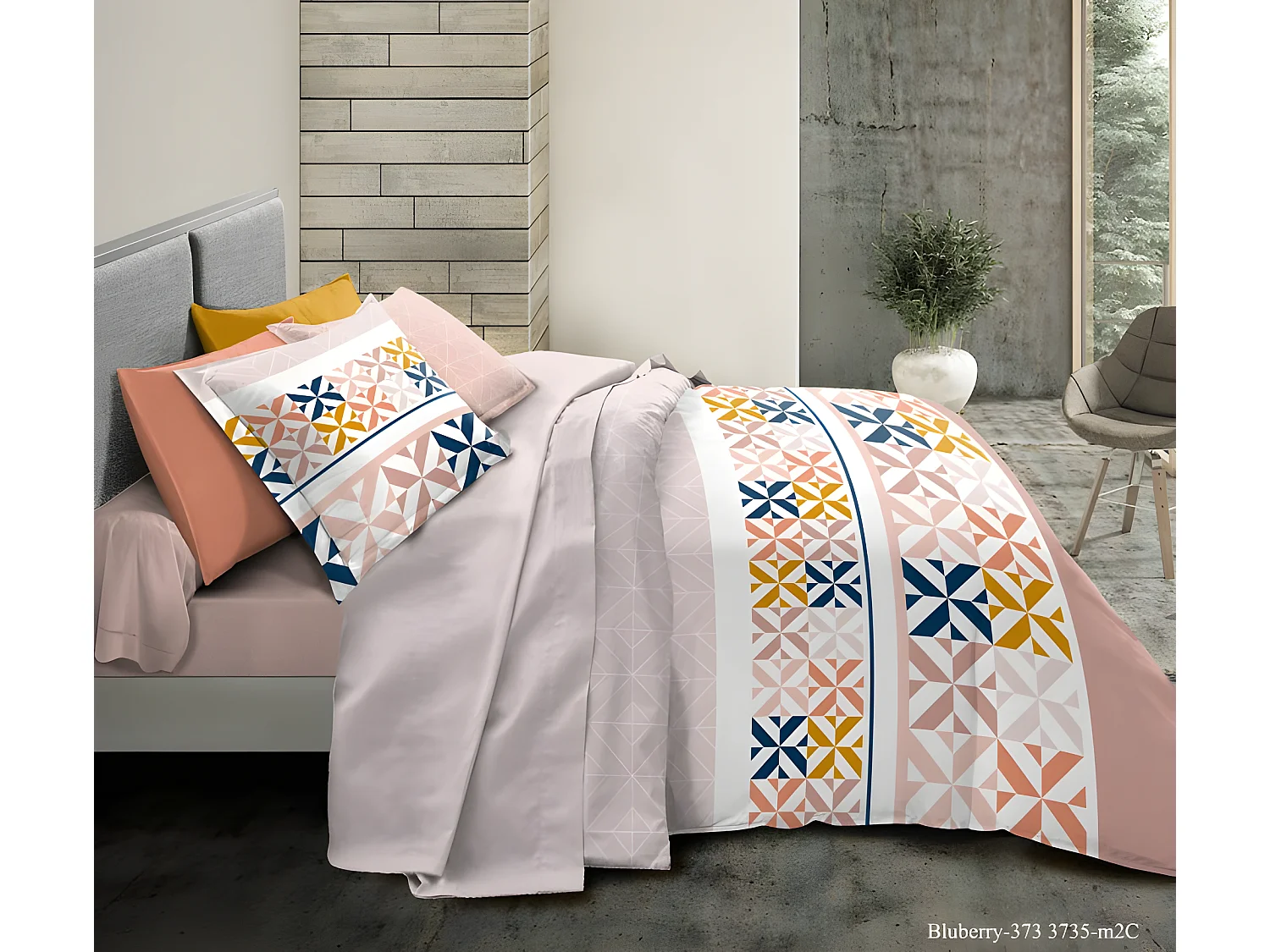 Parure de draps 4 pièces Bluberry pour lit 140 x 190 cm 100% coton / 57 fils/cm²