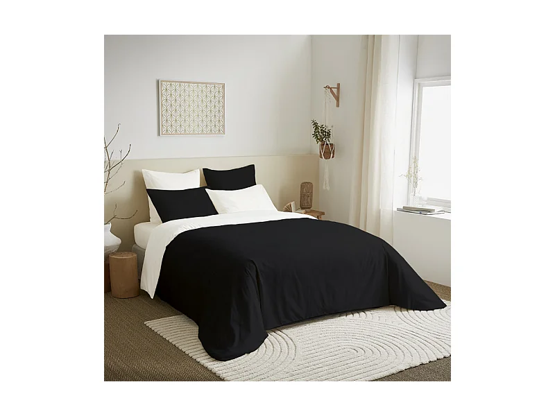 Pack complet 6 pièces Noir/Blanc réversible housse de couette pour lit 140 x 190 cm