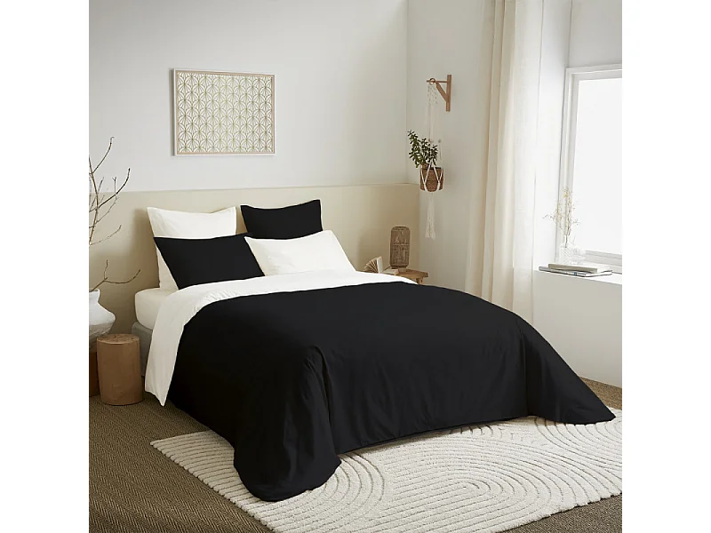 Pack complet 6 pièces Noir/Blanc réversible housse de couette pour lit 140 x 190 cm