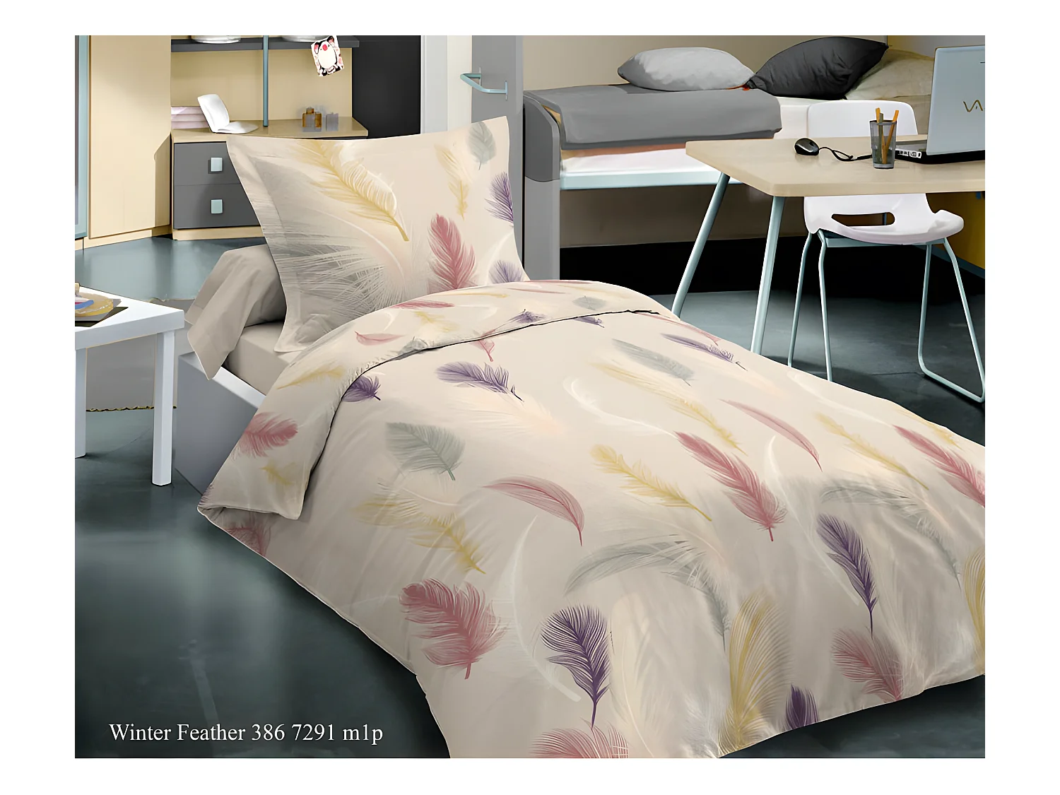 Pack complet Feather housse de couette pour lit 90 x 190 cm 100% coton / 57 fils/cm²