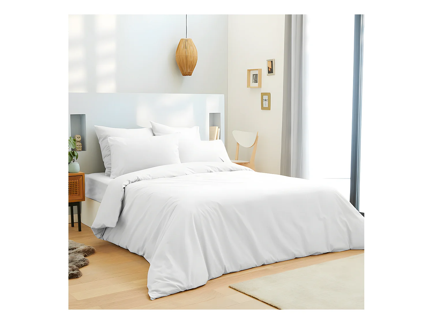 Pack complet 6 pièces Blanc housse de couette pour lit 160 x 200 cm 100% coton / 57 fils/cm²