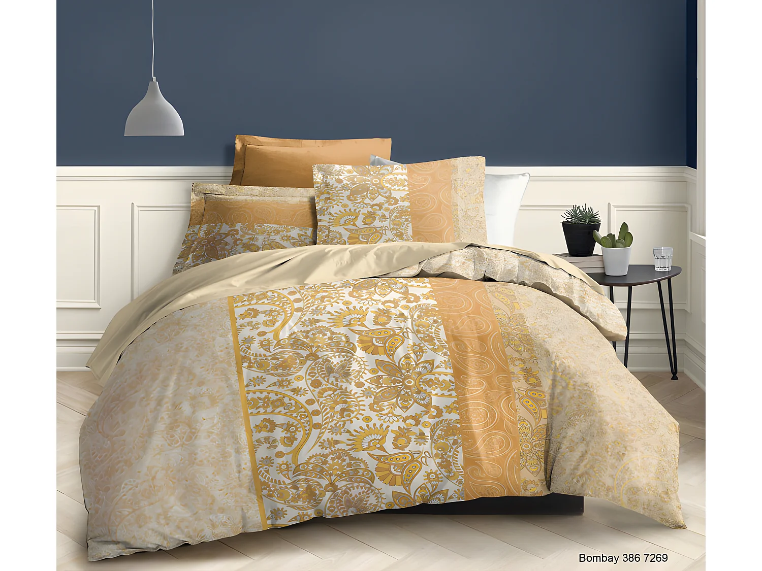 Parure de draps 4 pièces Bombay pour lit 160 x 200 cm "Grande largeur" 100% coton / 57 fils/cm²