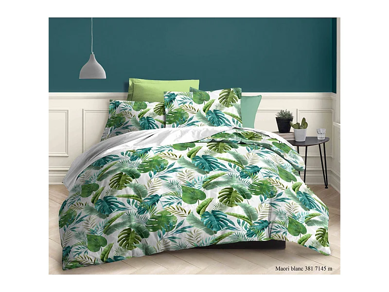 Pack complet Maori Blanc housse de couette pour lit 160 x 200 cm 100% coton / 57 fils/cm²