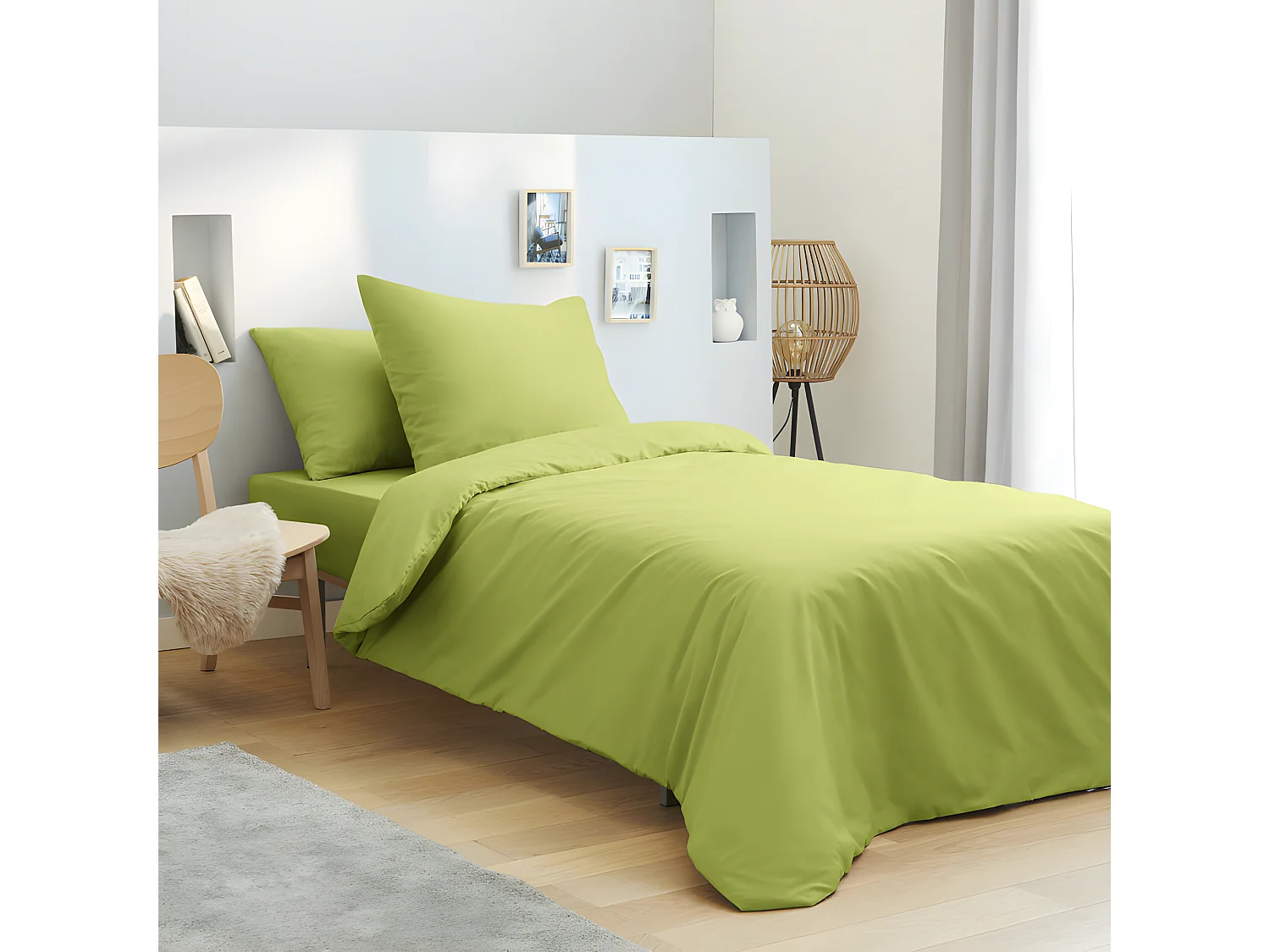 Parure de draps 3 pièces unicolore Anis pour lit 90 x 190 cm 100% coton / 57 fils/cm²