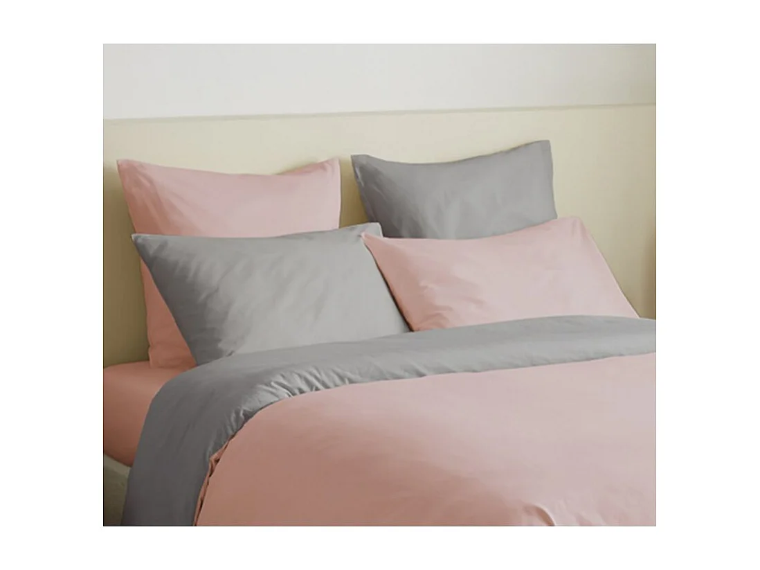 Pack complet 6 pièces Rose/Gris réversible housse de couette pour lit 140 x 190 cm