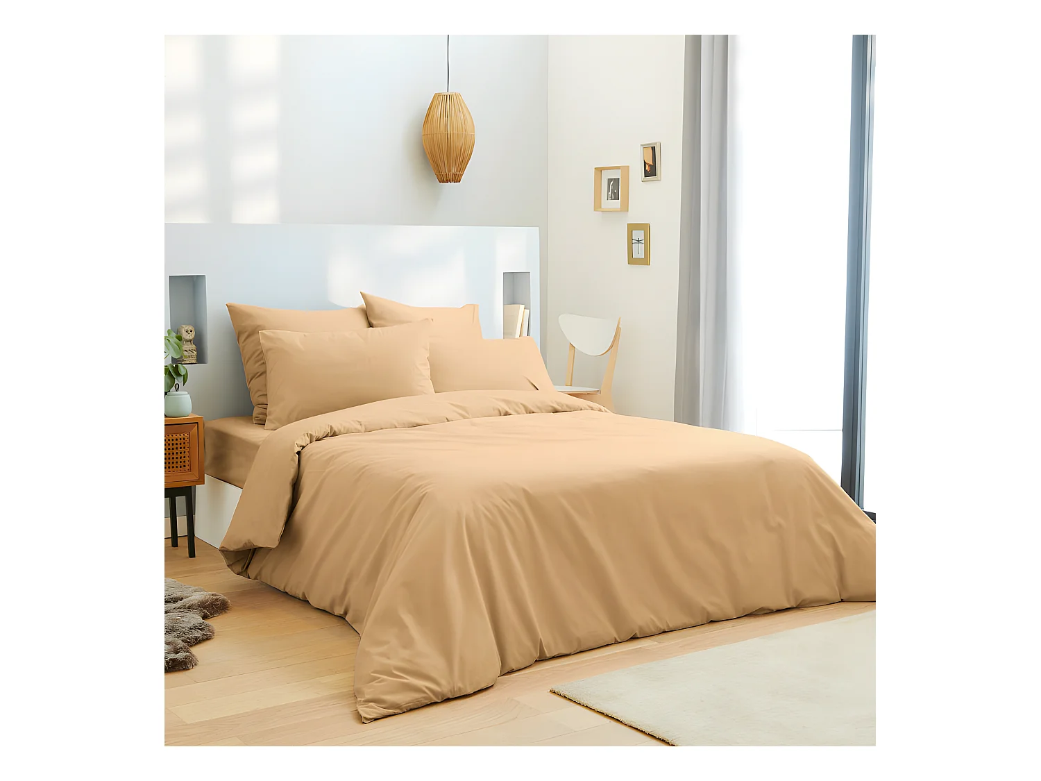 Pack complet 6 pièces Taupe housse de couette pour lit 160 x 200 cm 100% coton / 57 fils/cm²