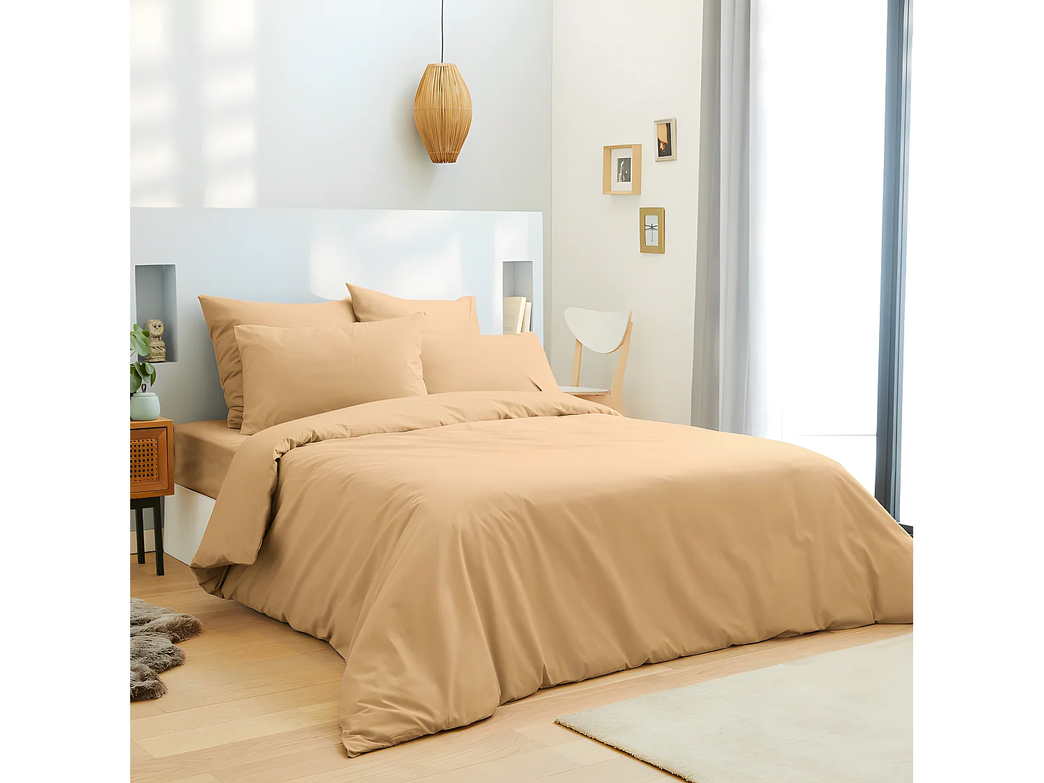 Pack complet 6 pièces Taupe housse de couette pour lit 160 x 200 cm 100% coton / 57 fils/cm²