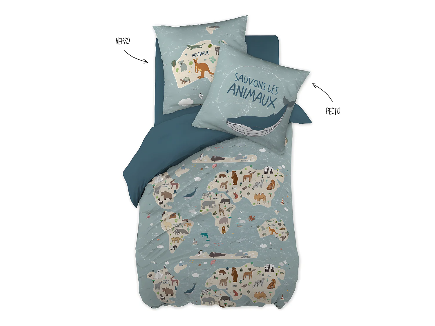 Parure de couette 140 x 200 "Minots" Réversible 100% Coton / 57 Fils/cm²