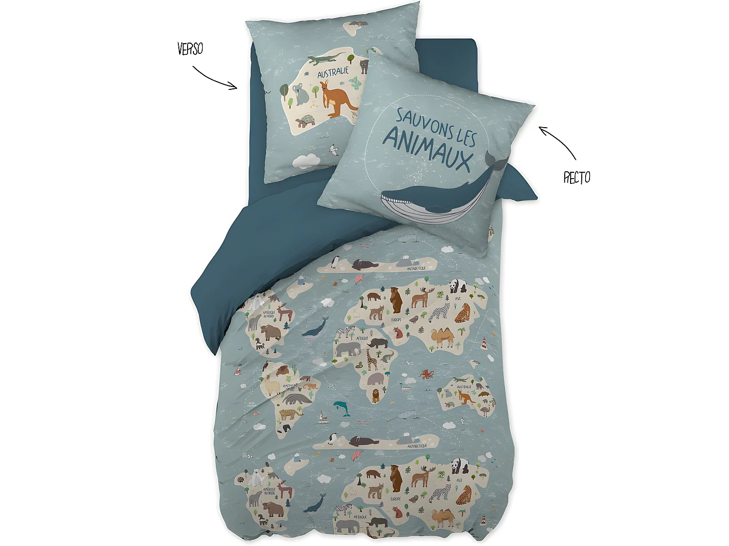 Parure de couette 140 x 200 "Minots" Réversible 100% Coton / 57 Fils/cm²