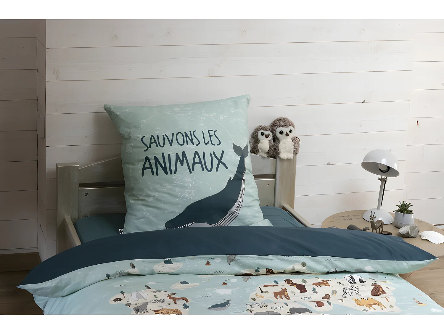 Parure de couette 140 x 200 "Minots" Réversible 100% Coton / 57 Fils/cm²