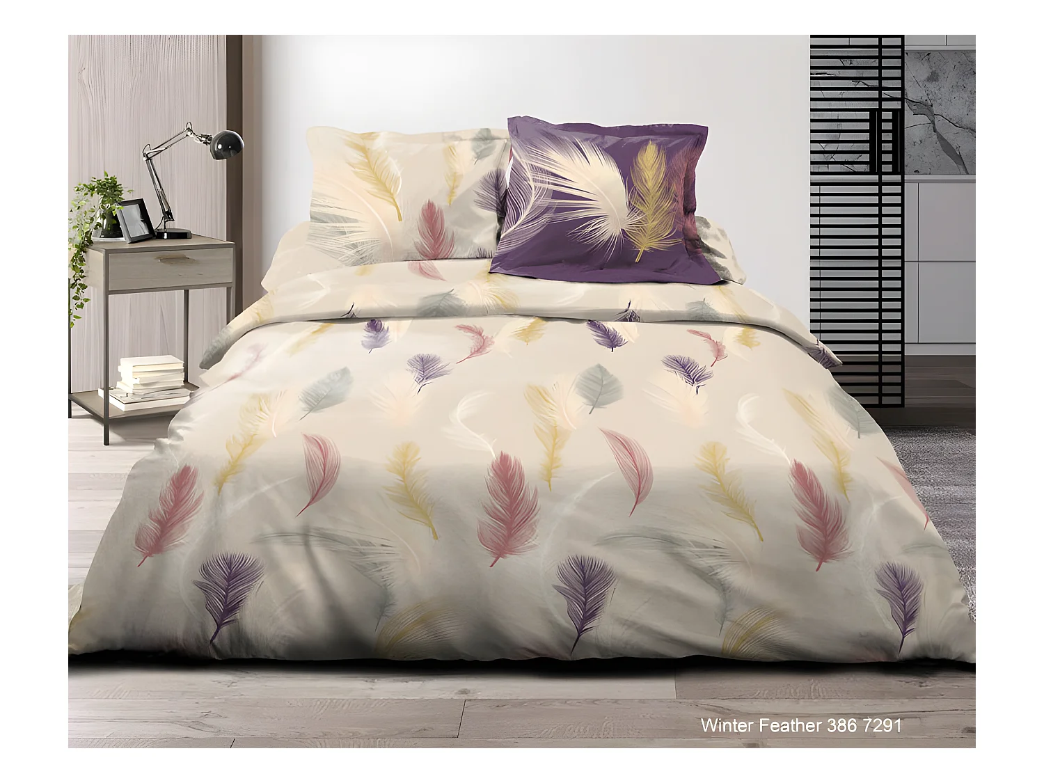 Pack complet Feather housse de couette pour lit 160 x 200 cm 100% coton / 57 fils/cm²