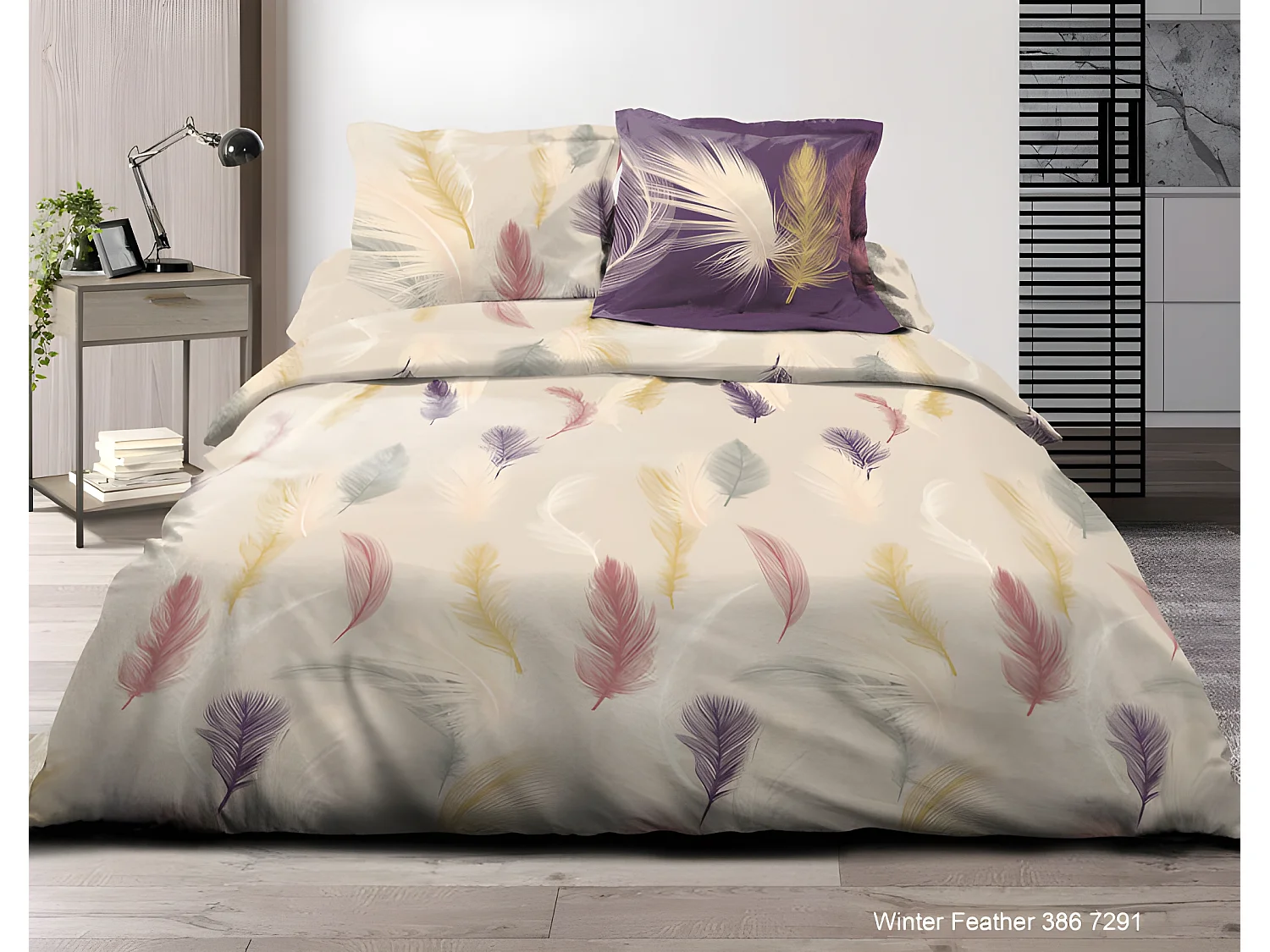 Pack complet Feather housse de couette pour lit 160 x 200 cm 100% coton / 57 fils/cm²