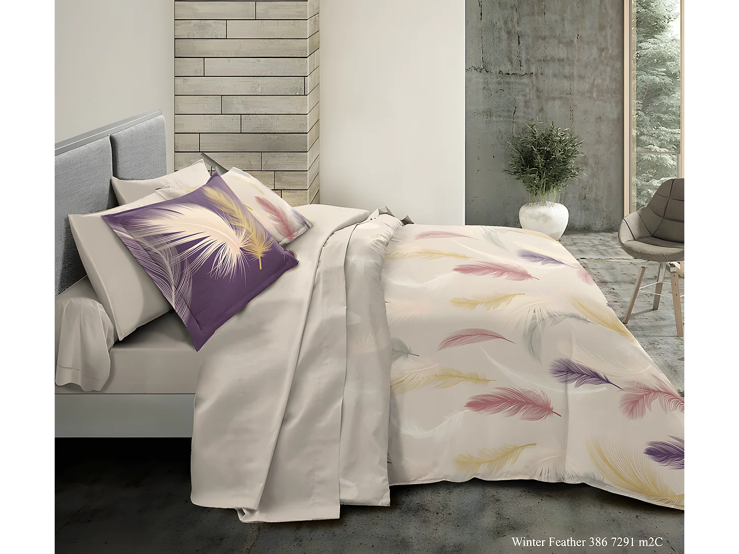 Pack complet Feather housse de couette pour lit 160 x 200 cm 100% coton / 57 fils/cm²