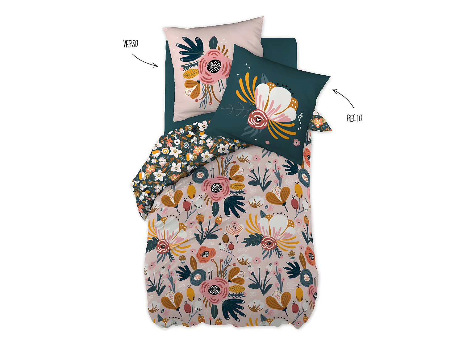 Parure de couette 140 x 200 "Minots" Réversible 100% Coton / 57 Fils/cm²